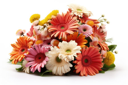 bouquet of colorful gerbera flowers on a white backgroundの素材