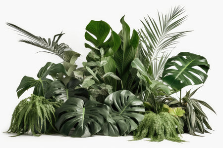 Large group of tropical plants isolated on white background. 3D illustration.の素材