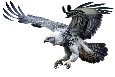 3D rendering of a goshawk or hawk isolated on white backgroundの素材