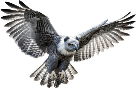 3D rendering of a goshawk in flight isolated on white backgroundの素材