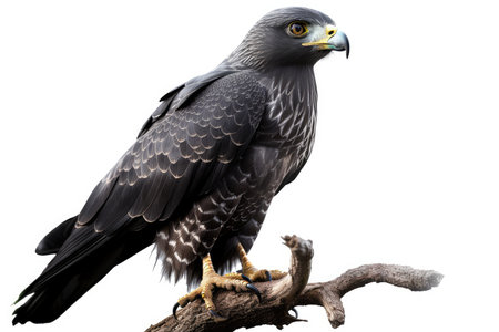 Birds of prey on a branch isolated on a white background.の素材