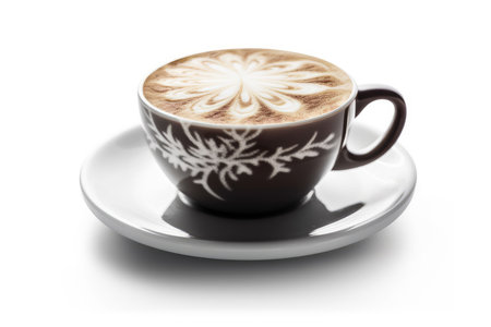 Cup of cappuccino with latte art on white backgroundの素材