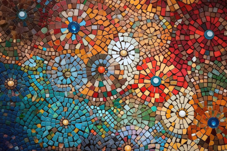 Colorful ceramic mosaic on the wall in the park, Thailand.の素材
