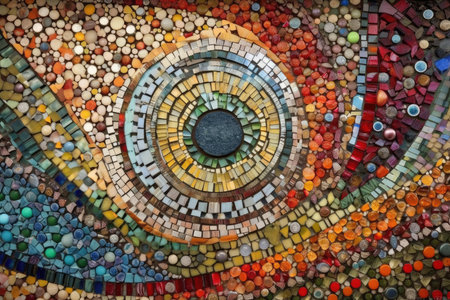Colorful ceramic mosaic on the wall in the park, Thailand.の素材