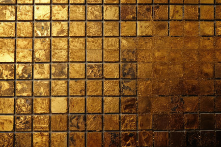 golden mosaic wall texture for background. High resolution photo. Full frame.の素材