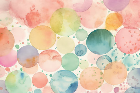 Abstract watercolor background with multicolored circles. Hand-drawn illustration.の素材
