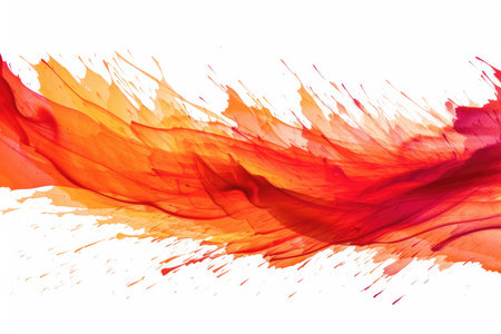 abstract red, orange and yellow paint splashes isolated on white backgroundの素材