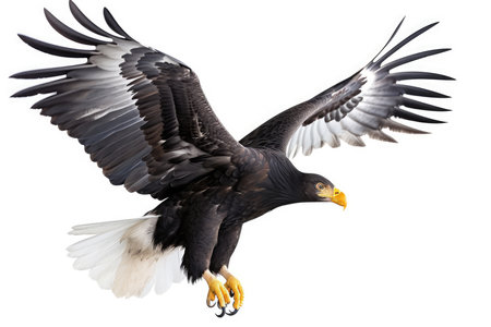 Adult Steller's sea eagle (Haliaeetus pelagicus) in flight. 3D illustration isolated on white background.の素材