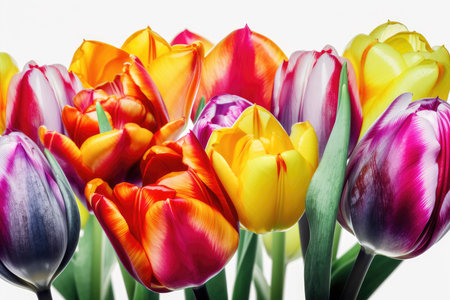 Bouquet of multicolored tulips on a white backgroundの素材