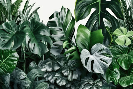 Tropical leaves of monstera and philodendron on white backgroundの素材