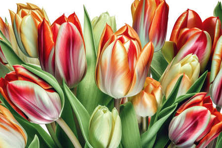 Bouquet of multicolored tulips on a white backgroundの素材