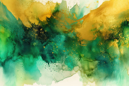 Abstract hand painted watercolor background. Green, yellow and blue colors.の素材