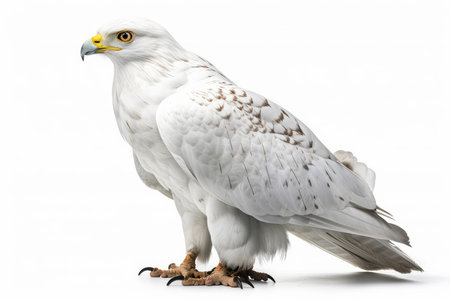 White eagle isolated on a white background, front view, close-upの素材