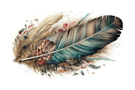 Feather of a bird on a white background. Watercolor illustrationの素材