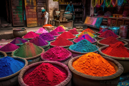 Colorful powders in the Bazaar of Kolkata, Indiaの素材