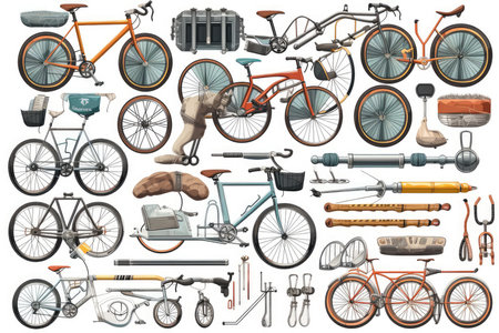 Different types of bicycles isolated on white background. Set of bicycle icons.の素材