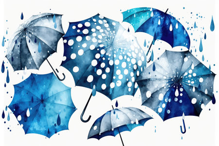 Watercolor umbrellas on a white background. Vector illustration.の素材