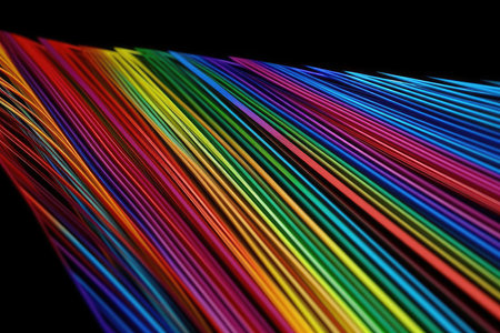 Multicolored optical fibers on a black background. 3d renderingの素材