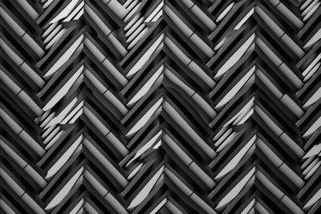 Abstract 3d rendering of chaotic geometric shapes. Bended stripes background. Reflective surface pattern.の素材
