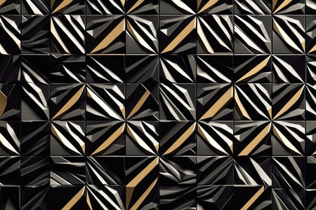 3d render of abstract geometric background with black, gold and brown elementsの素材