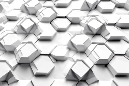 Abstract 3d rendering of chaotic hexagons in white color background.の素材