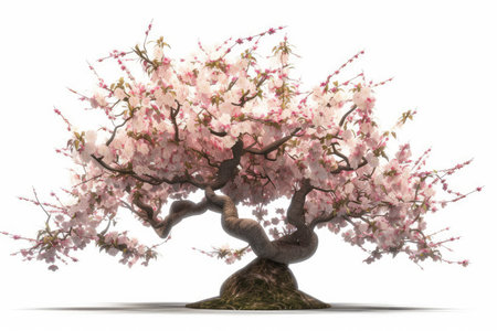 Pink cherry blossoms tree isolated on white background. 3D illustrationの素材