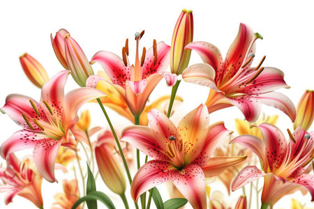 beautiful lily flowers on a white background close-up.の素材