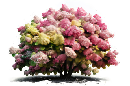 3d rendering of a colorful hydrangea tree isolated on white backgroundの素材