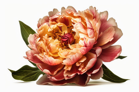 Beautiful peony flower isolated on white background. Flat lay, top view.の素材