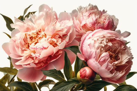 Bouquet of pink peonies on a white background. Toned.の素材