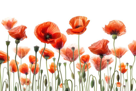 poppy flowers isolated on white background. soft focus. creative photo.の素材