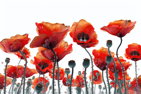 poppies on a white background. 3d rendering, 3d illustration.の素材