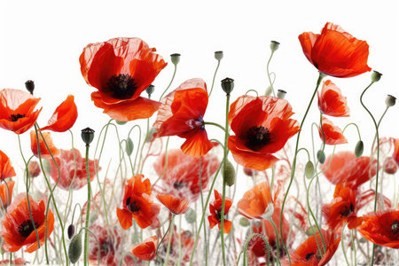 poppy flowers isolated on white background. red poppies.の素材
