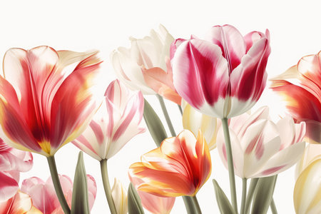 Tulips flowers isolated on white background. Floral background.の素材