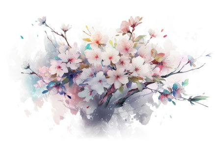 Watercolor sakura flowers. Cherry blossom. Spring blossom.の素材