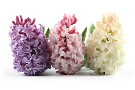 Colorful hyacinth flowers isolated on white background. Close-up.の素材