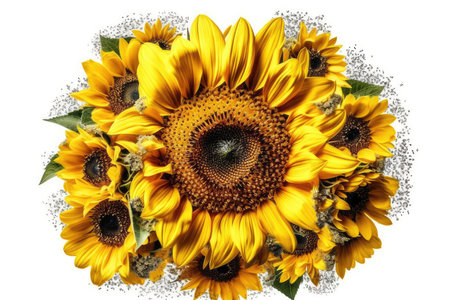 Sunflowers bouquet isolated on white background. Top view.の素材