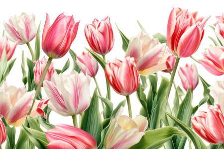 Pink and white tulip flowers isolated on white background. Vector illustration.の素材