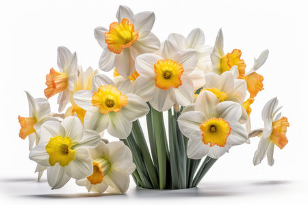 Bouquet of white and yellow daffodils isolated on white backgroundの素材