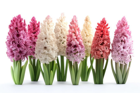 Colorful hyacinths on white background. Spring flowers.の素材