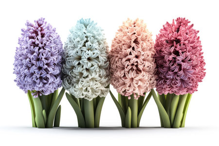 Group of hyacinth flowers isolated on white background. 3d illustrationの素材