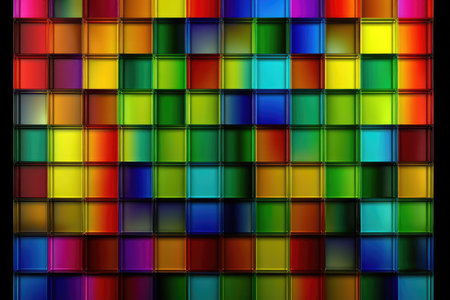 abstract background with multicolored squares on a black background.の素材