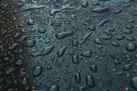Water drops on the surface of a car. Shallow depth of field.の素材