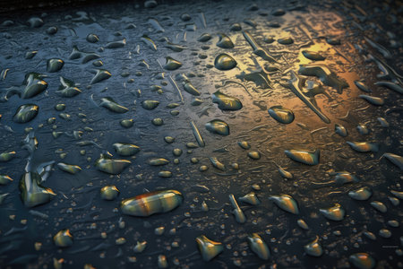 Drops of water on a metal surface. Shallow depth of fieldの素材