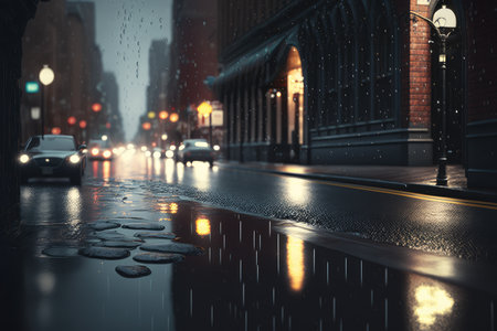 Rainy city street at night. Rainy day. 3d renderingの素材