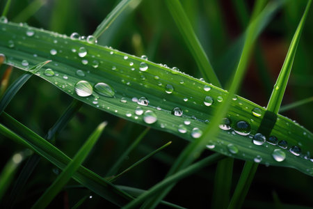 Dew drops on green grass in the morning. Nature background.の素材