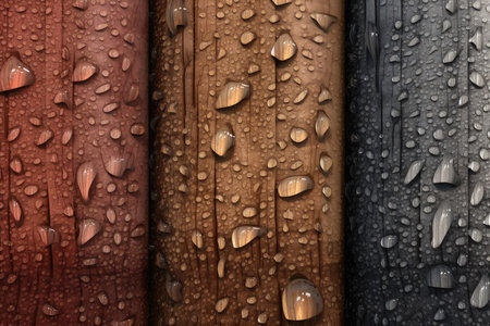 Rain drops on wooden planks. Water drops on wood background.の素材