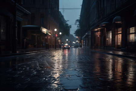 Rainy street in the city at night. Rainy weather.の素材
