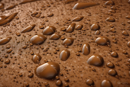 Drops of liquid chocolate on a brown background. Shallow depth of fieldの素材
