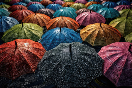 Colorful umbrellas in a market in Bangkok, Thailand.の素材